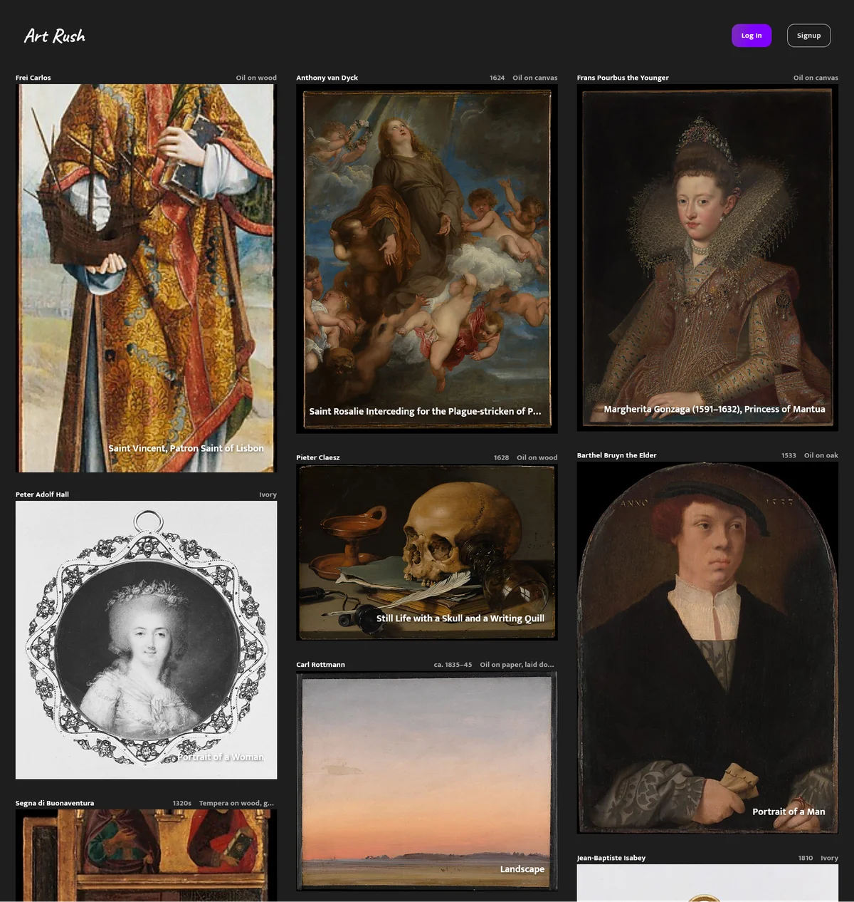Art Rush Website homepage